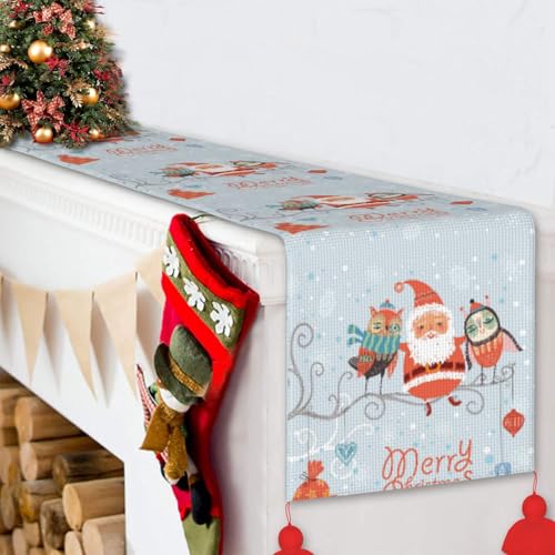 Chemin de table Père Noël et hiboux 35x152 cm antidérapant