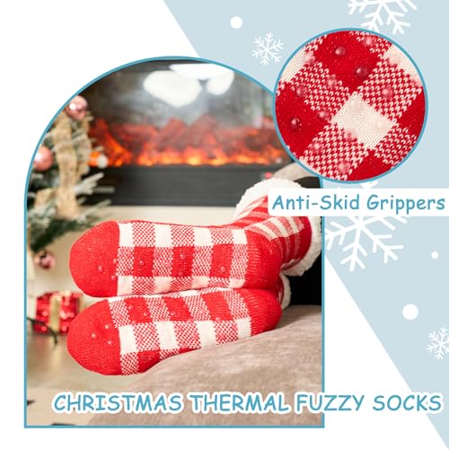 Women's Fuzzy Thick Winter Warm Socks - Fleece Lined Thermal Fluffy With Grips for Home - 3 Pack3