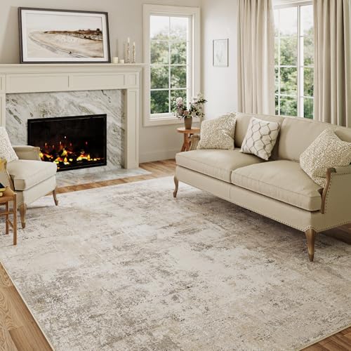 HUGEAR Beige Gris Tapis Salon 150x210cm Lavable en Machine Antidérapant Grand Tapis Chambre Adulte Moderne Naturel Abstrait Carpet Salle a Manger Bureau...