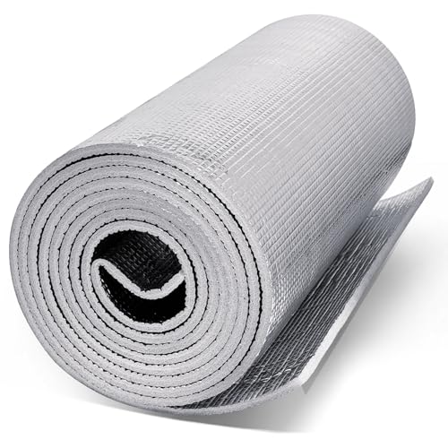Jzhlla GRM001 5 Mm Reflective Insulation Foam Roll 15.7 Inch X 12.95 Ft, Water Heater Blanket Insulation Wrap Foam Core Radiant Barrier Double Side Aluminum Foil Thermal Shield Insulation cover