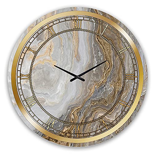Designq 'White Marble With Curley Grey And Gold Veins' Glam Wall Clock For Home Bedroom Bathroom Office Living Room Decoration, 24713, 36X36 #TOP12