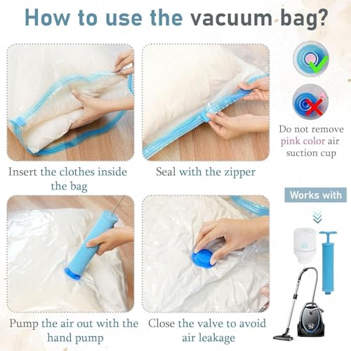 Image of Vacuum Storage Bags for Clothes with Hand Pump, Pack of 5 (1 Jumbo, 2 Large, 2 Medium), Airtight Reusable Compression Bags, Space Saver for Travel, Blankets, Bedding, Comforters & Winter Wear