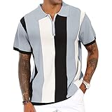Camisas polo de moda para hombre, estilo clásico, a rayas, estilo casual, entallado, para golf, Azul, Large