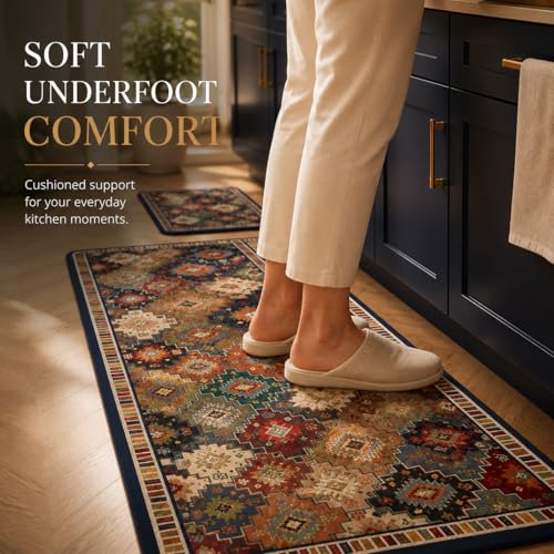 Image of Gvnd 2 Pcs Kitchen Mats, Waterproof Memory Foam Kitchen Rugs, Standing Desk Mat Floor Mats, Comfort Runner Rug Carpets for Kitchen Floor, Sink