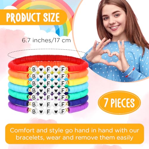 Sureio 7 Pcs Friendship Beads Bracelets Stretchy Acrylic Clay Glow Bracelets for Best Friend Girls Women, Colorful2