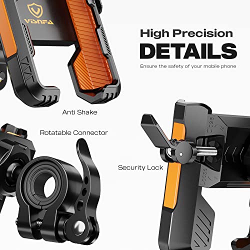 Visnfa New Upgraded Bike Phone Mount Holder Two Connectors Quickly Lock And Release,360°Rotatable Bicycle Motorcycle Scooter Accessories Handlebar Phone Clip Suitable For 4.0"-7.0" Smartphone (Orange) #TOP4