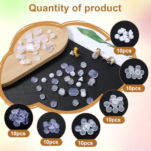 60 Pieces Earring Pads for Clip On Earrings 6 Sizes Silicone Clip-On Earring Backs Clear Silicone Comfort Earring Cushions Earring Covers for Sports Clips On Earrings（Clear）3