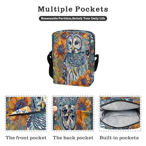 Barred Owl Floral Pattern small messenger bag for men Crossbody Bags For Women Womens Cross Body Purse Bags Adjustable Strap for outdoor sports Outdoor Daily2