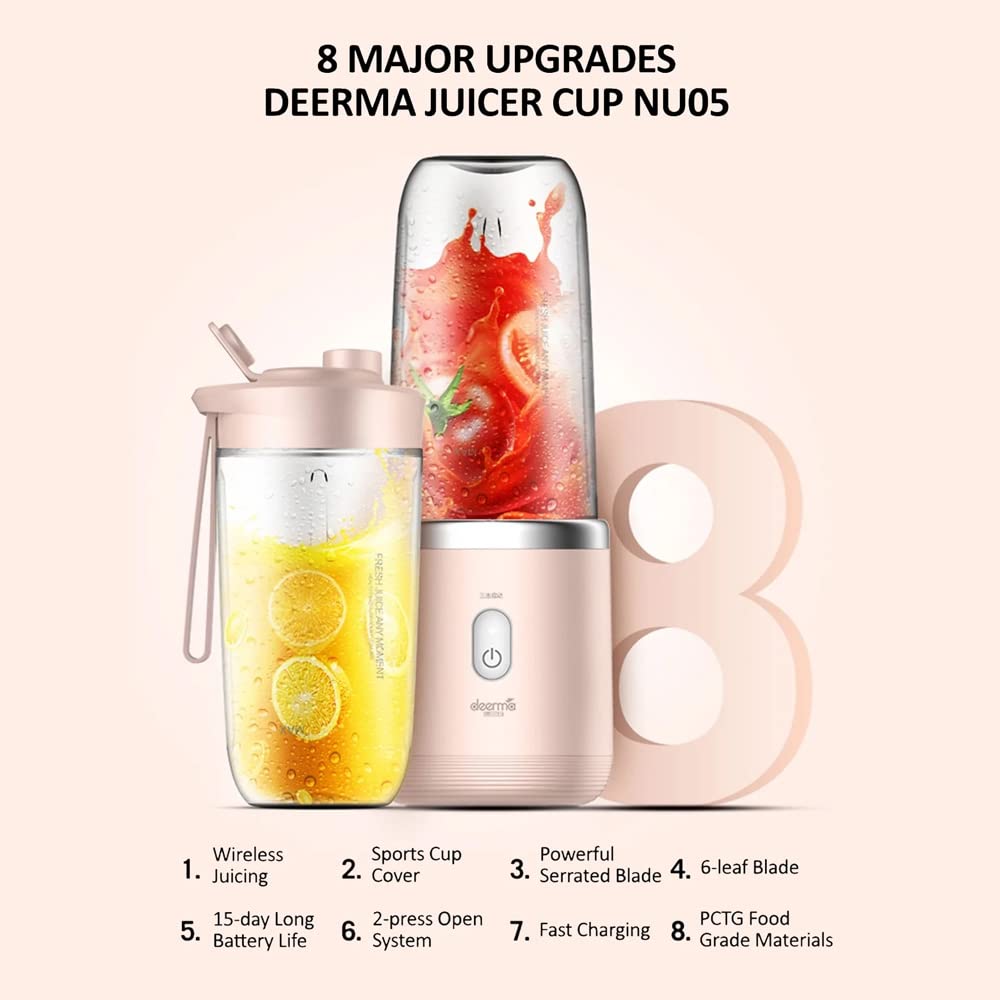 Diagram showing 8 major upgrades of Deerma NU05 Juicer Cup