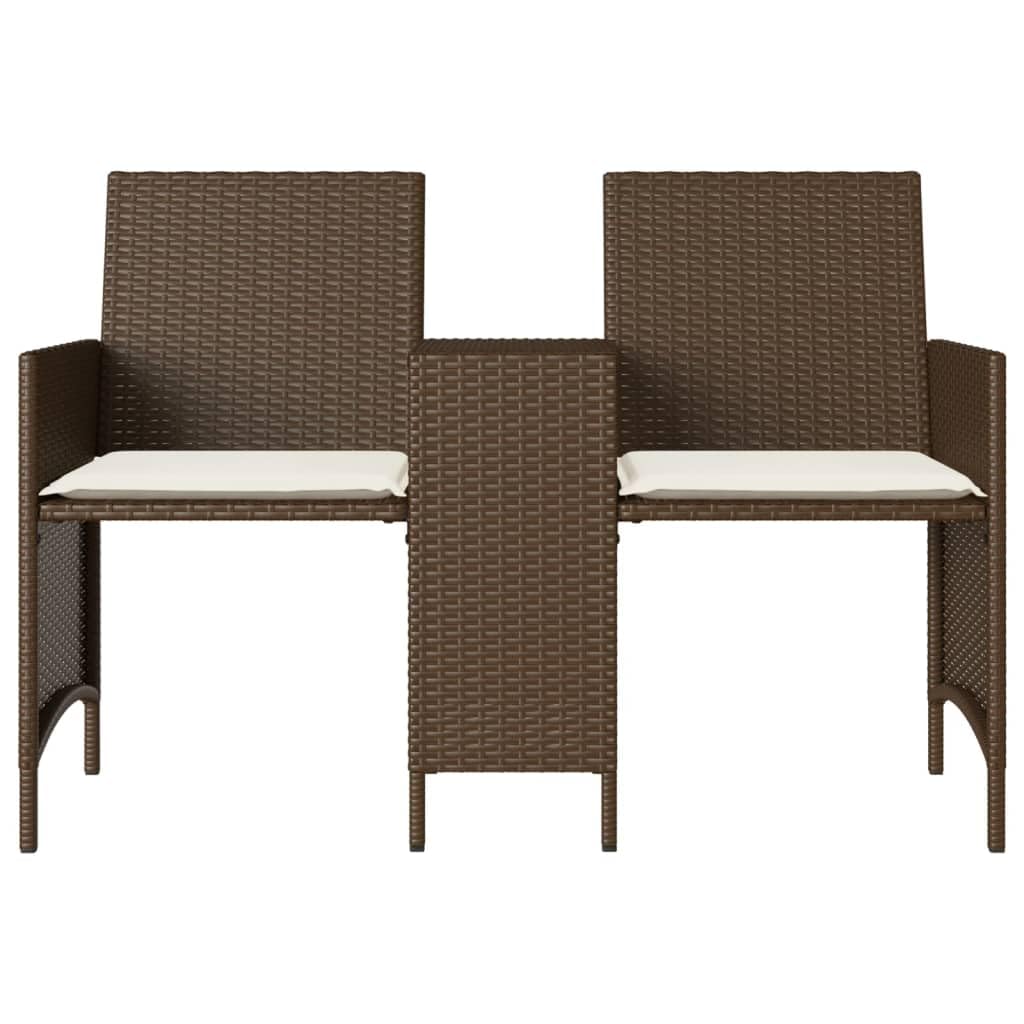 Divano da giardino a 2 posti, marrone, in polyrattan, con tavolo e sgabelli, resistente alle intemperie, per balcone, terrazza, esterni, con comode imbottiture e rivestimento rimovibile
