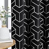 NICETOWN Blackout Curtains for Patio, Foil Printed Geometric Home Decoration Thermal Insulated Grommet Blackout Draperies/Drapes for Large Window Living Room (2 Panels, 52 inches x 95 inches,Black)