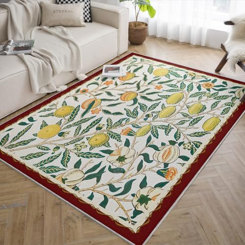 Tapis botanique feuilles vert fruité 80x150cm lavable et antidérapant