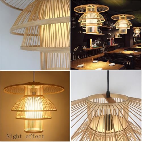 UHKOIXDFGQA Bamboo Pendant Light, Hand Woven Rattan Shade Hanging Lamp, Farmhouse Coastal Wicker Chandelier with E26/27 Base for Bedroom Dining Room Kitchen Island - Image 6