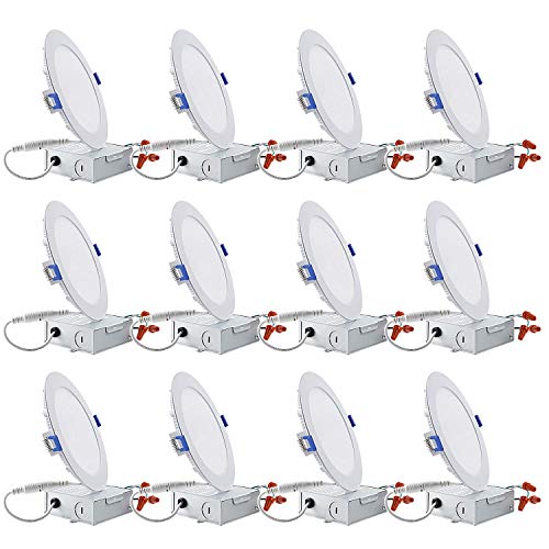 TORCHSTAR Essential Series 12-Pack 12W 6 Inch Recessed Lighting, Dimmable Ultra-Thin Ceiling Light