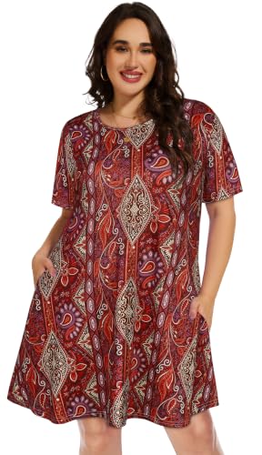 Image of Plus Size Summer Dresses Casual Tshirt Dress Loose Beach Pockets Sundress