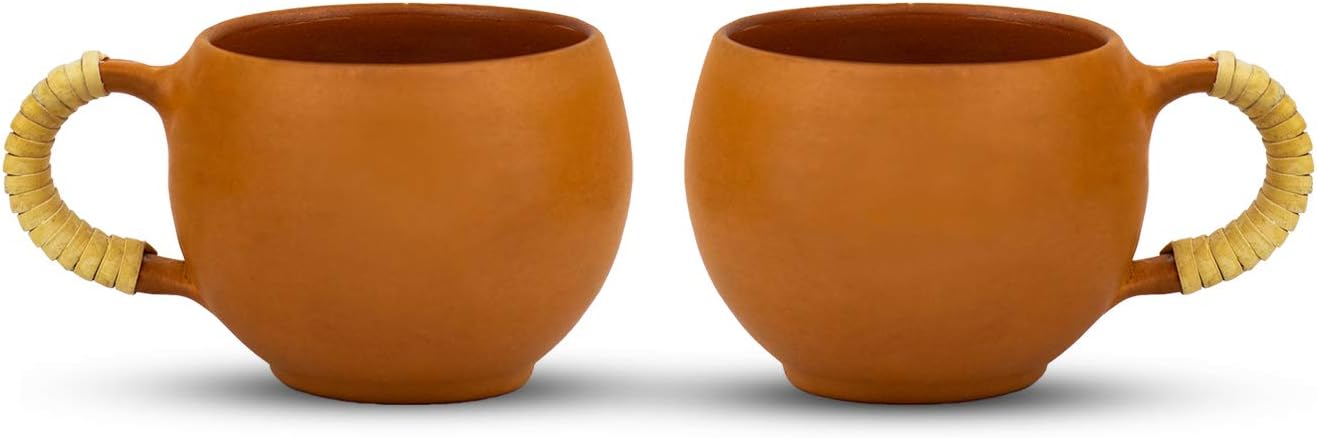 Rare Planet Hand Made Traditional Beautiful Design Terracotta Chai & Tea Cup Set for Home (Set of 2, Multicolor)