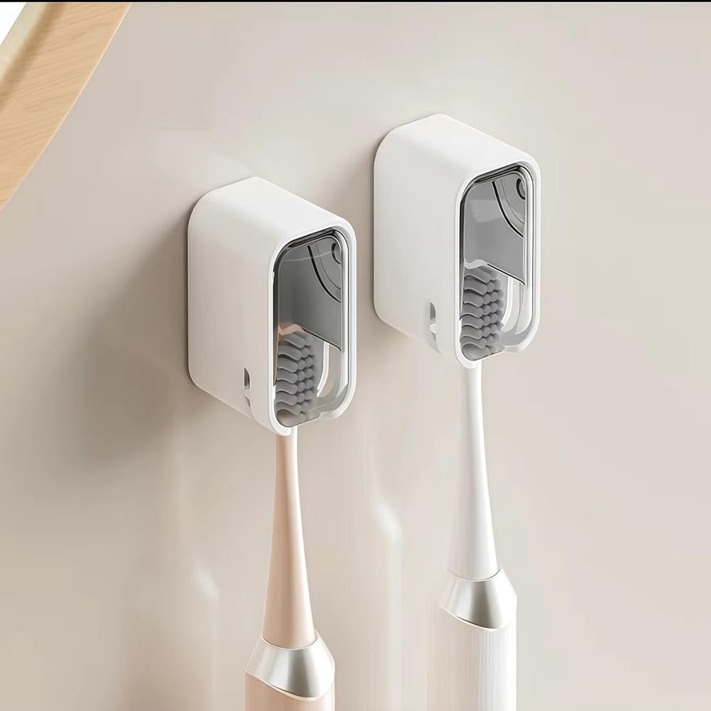 Paquete de 2 soportes para cepillo de dientes de pared para baño con cubierta de ducha, dispensador de cepillo de dientes individual de viaje, organizador de almacenamiento — view 8