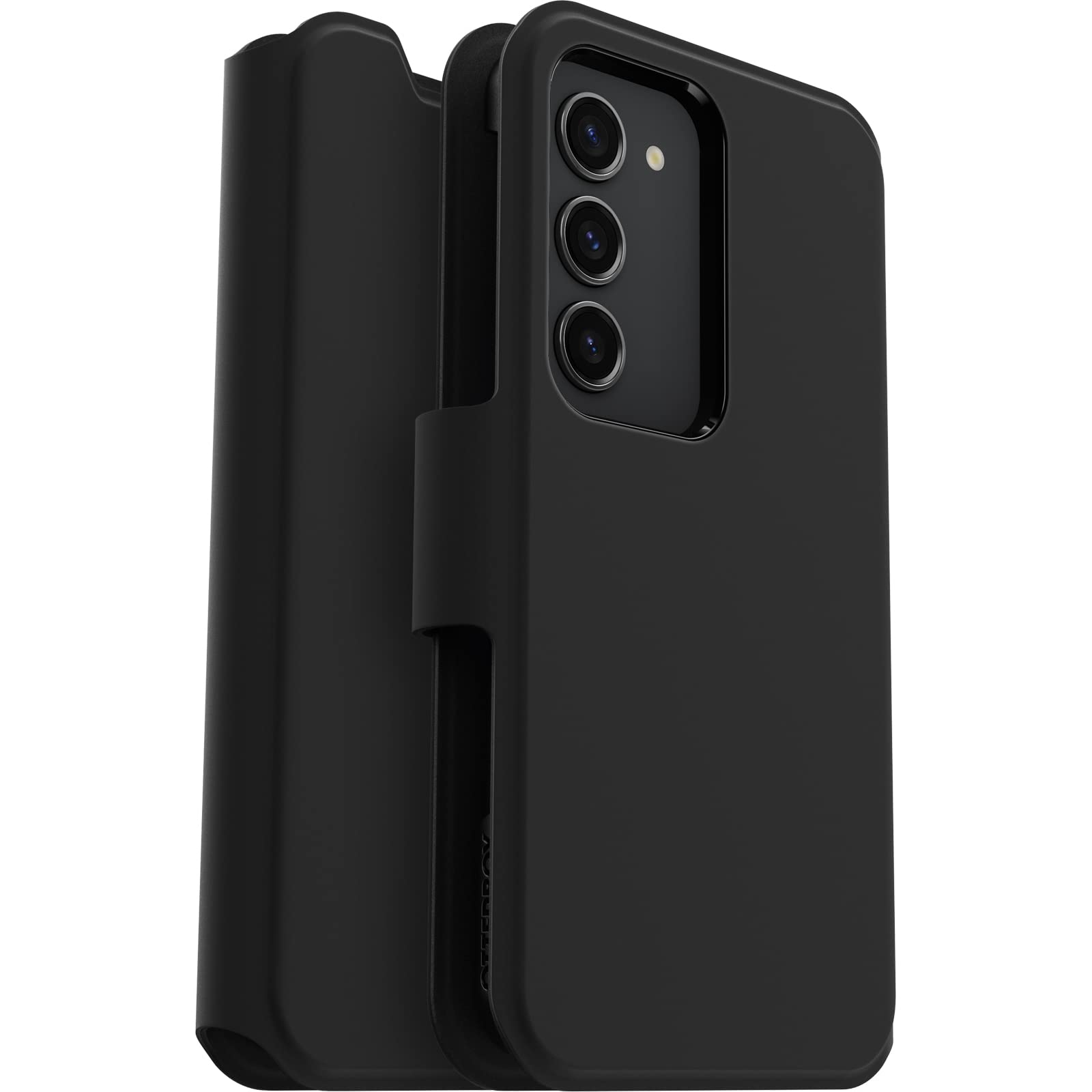 OtterBox Cover per Samsung Galaxy S23 Strada Via, resistente a shock e cadute, folio sottile, morbido al tatto con slot carta di credito, testato 2x vs norme MIL-STD 810G, Nero