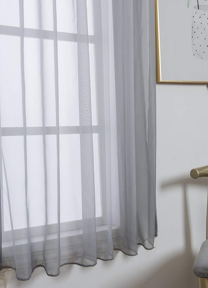 ZebraSmile 1 Panel Tab Top Sheer Curtains for Bedroom Window Sheer Curtains for Living Room Sheer Drapes Window Curtains Sheer Window Drapes for Bedroom Silver Gray 57(H) X55(W) in