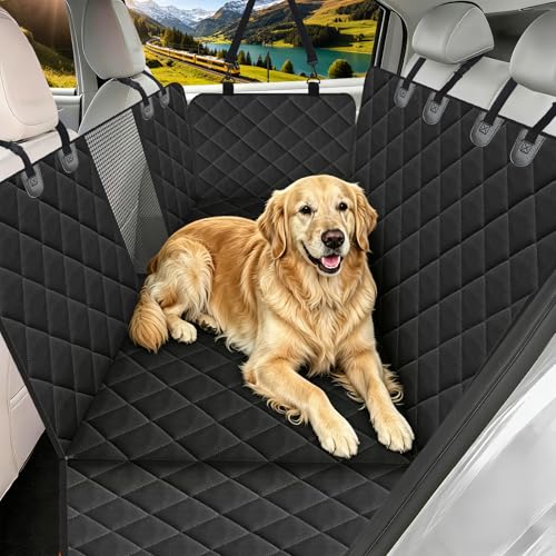 PAKISOU Upgraded 600D Waterproof Dog Car Seat Cover, Non-Slip Back Seat Pet Hammock Protector, Scratch Resistant Universal Fit for Sedan SUV Truck, Easy Install & Machine Washable Black