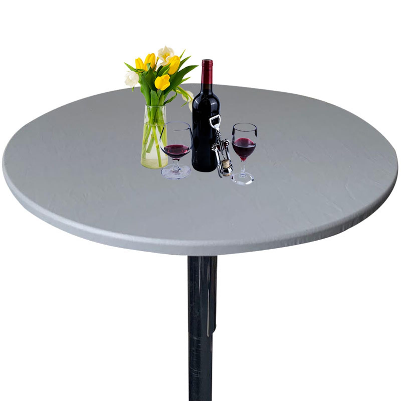 Highdi Round Table Cover with Elastic, Circle Table Cloth Fitted Stretch Fitted Tablecloth Non-Slip Round Table Protector Washable for Home Hotel Dining Outdoor Garden (80cm,Grey)