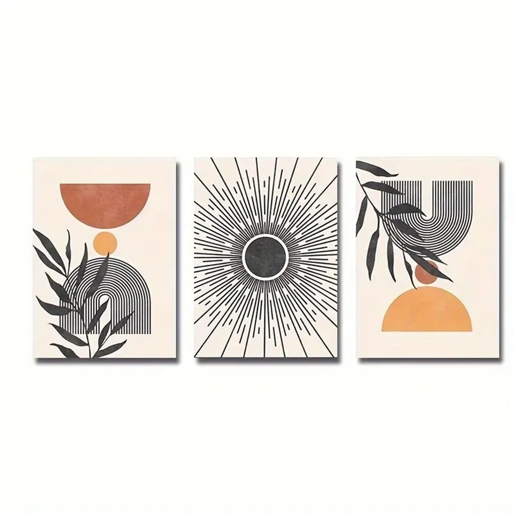 WBYZAC Botanical Posters-Canvas Poster Vintage Art Boho Botanical Retro Poster Bohemian Abstract Geometry Art Painting for Bedroom Living Room Corridor Room Decoration-60 * 70cm*3PCS (No Frame)
