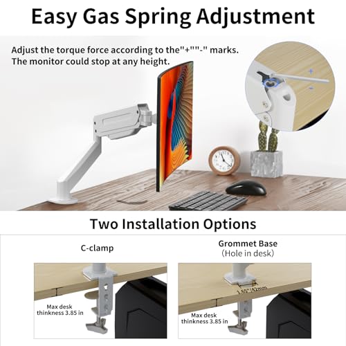 Image of Suptek Monitor Mount Gas Spring Monitor Arm Desk Mount Fully Adjustable Fits 17 20 22 23 24 26 27 32 35 inch Monitors Weight Capacity up to 24.25 lbs, White
