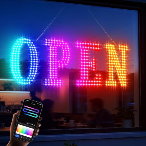 Image of 48'' x 17'' Extra Large Open Signs for Business, LED Open Sign with 16 Million Colors, APP & Remote Control, Timer, 44 Flashing Modes, Adjustable Brightness & Speed, for Storefront Window or Glass Door