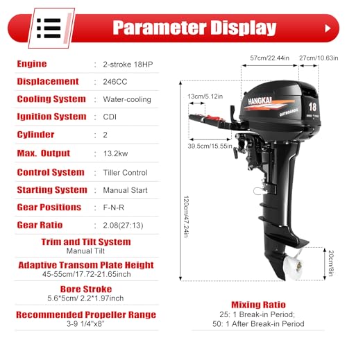NAZEAOB 2 Stroke 18HP Outboard Motor, 246CC Heavy Duty Fishing Boat Engine with CDI Ignition System and Water Cooling System, Long Shaft Boat Engine Motor with Three Gear (F-N-R), 4500-5500RPM