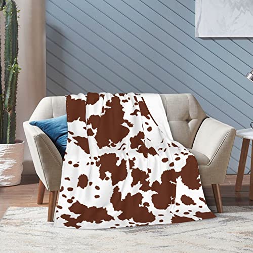 Brown Cow Print Blanket for Adults, Teens and Girls - Cowhide Throw for Women - Cute Baby Blanket - Cow Gifts 50"x 60"