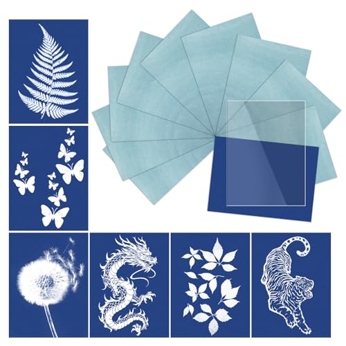 Image of 10 Pcs Sun Print Paper Kit Cyanotype Paper, A5 Cyanotype Paper with 1 Sheet Acrylic Panel, High Sensitive Sun/Solar Activated Sun Printing Art Paper Kit for Arts Crafts DIY Project