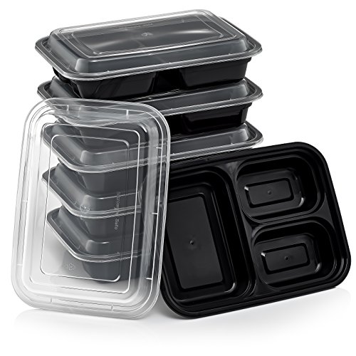 [Bonus-Pack] Premium Qualtiy 3-Compartment BPA FREE Stackable Meal Prep Food Storage Containers with Lids | Microwave & Dishwasher Safe Bento Lunch Box | Reusable Portion Control Plates + FREE Cutlery