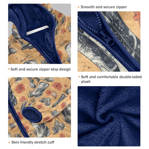 Cowboy Boots Cactus Toddler Fleece Jacket Girl Boys Hooded Fleece Jacket Coat Warm Outwear Zip-up 3-10T3