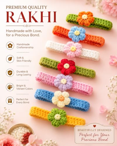 Image of Radhvini Collection Handmade Round Crochet Rakhi | Decorative Cotton Rakhi for Brother Pack Of 7