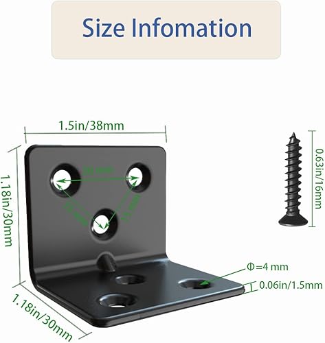 Miniatura 7 de Soporte de estante de acero inoxidable negro, soporte de ángulo recto para junta, en forma de L, soporte de esquina de metal resistente para Wood