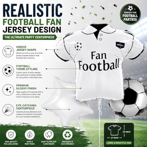 Image of Atpata Funky Football Theme Foil Balloons - 18 Inch Round Football Shape Foil Balloons for Kids Sports Themed Birthday Party Decor and Goal theme Celebrations (Fan Jersey)
