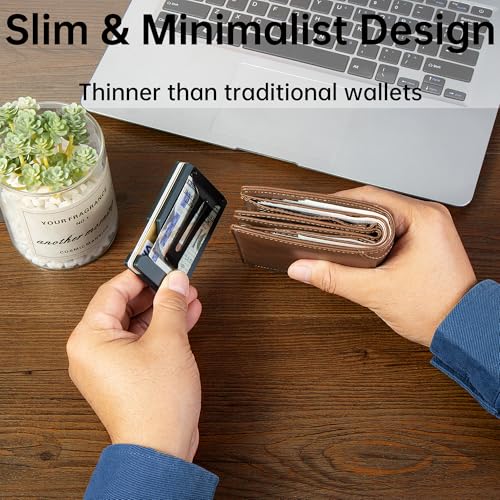 Image of Minimalist Wallet for Men, Slim Metal RFID Blocking Wallet Credit Card Holder Money Clip & Cash Strap, Scratch-Resistant Holds 15 Cards,Ideal Gift for Men | Matte Grey