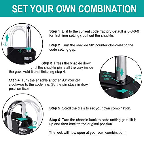 Image of ZHEGE Combination Lock Outdoor, 4 Digit Resettable Weatherproof Combination Padlock for Gym, School, Gates, Doors, Hasps Storage