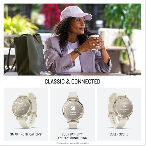 undefined Garmin Lily® 2 Active, Small and Stylish Smartwatch, Built-in GPS, Hidden Display, Patterned Lens, Up to 9 Days Battery Life, Lunar Gold with Bone Silicone Band の商品画像 3