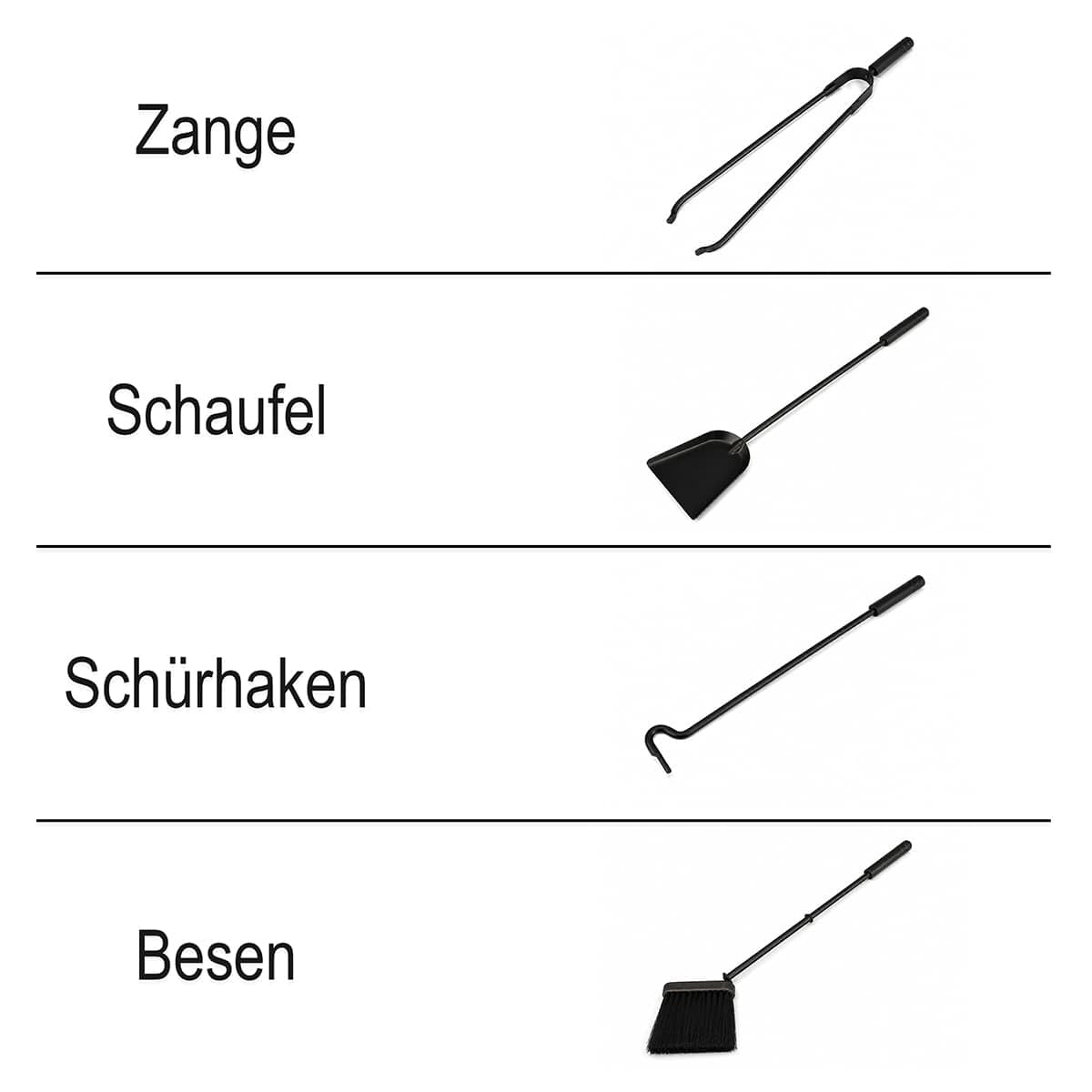 MS Beschläge Kaminbesteck Set 5-tlg mit Besteckbehälter aus Leder Altweiß - moderne Kamingarnitur Kaminwerkzeuge schwarz pulverbeschichtet - elegantes Kamin-Set Ofengarnitur Ofenbesteck mit Tragegriff