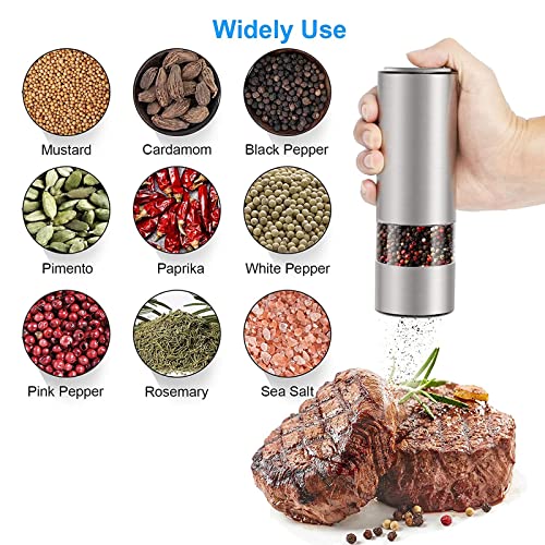 Electric Pepper Grinder, Salt Grinder Battery Powered, Electric Pepper Mill With Adjustable Coarseness And Led Light, Automatic Grinder For Salt, Pepper, Spices,Silver #TOP6