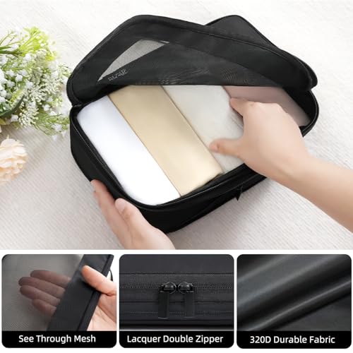 Image of BAGAIL 4 Set /6 Set /8 Set Compression Packing Cubes Travel Accessories Expandable Packing Organizers (Square Mesh, 05-Jet Black)