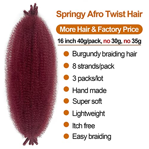 Springy Afro Twist Hair 16 Inch Burgundy Curly Braiding Hair 3 Packs Kinky Twist Hair For Braiding Bug Marley Twist Braiding Hair For Faux Locs And Passion Twist Crochet Hair(16 Inch (Pack Of 3), Bug) #TOP1