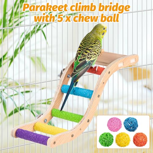 Image of Hamiledyi Nature Wooden Bird Ladder Pet Parrots Climb Bridge Exercise Stands for Parakeet Climbing Chewing Bridge Bird Cage Accessories for Cockatiel Parakeet Lovebirds Budgie (Colorful)
