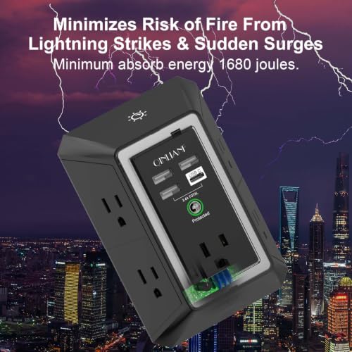 Image of Wall Charger, Surge Protector, QINLIANF 5 Outlet Extender with 4 USB Ports