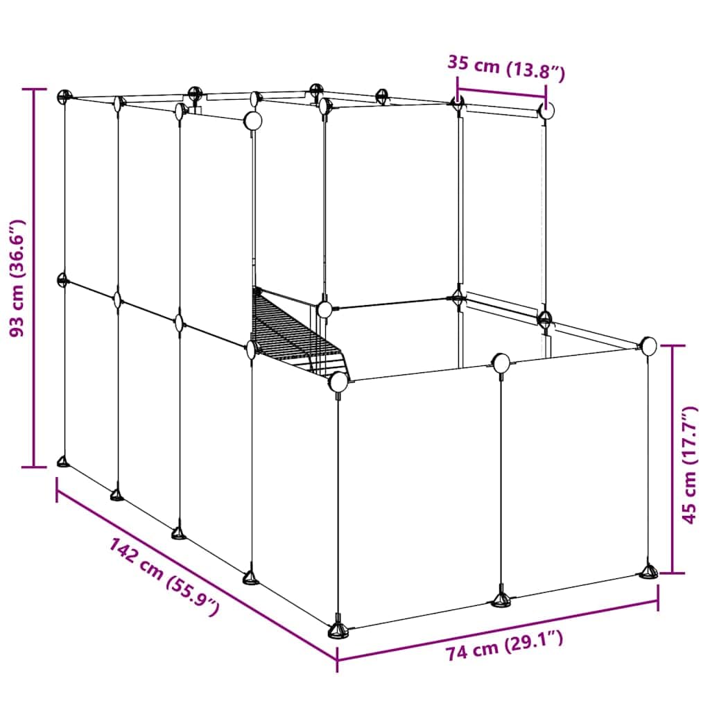 Jaula transparente para animales pequeños, 142 x 74 x 93 cm, polipropileno y acero, con plataforma y rampa, casa para roedores para conejos, cobayas, hámsters interiores y exteriores