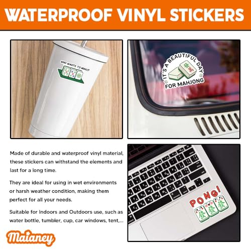 Image of MAIANEY (15Pcs, 3in) Mahjong Stickers Pack, Funny Mahjong Tile Vinyl Decal Set for Laptop Water Bottle Phone Case Notebook Scrapbook, Cute Waterproof Mahjong Lover Stickers Gift Idea for Board Game