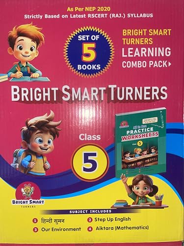 Image of Bright Smart Turners Class 5 Combo Pack, Set of 5 Books, English Hindi Mathematics EVS & 1 Free Workbook of all subjects RSCERT Syllabus By Deepu Prakashan