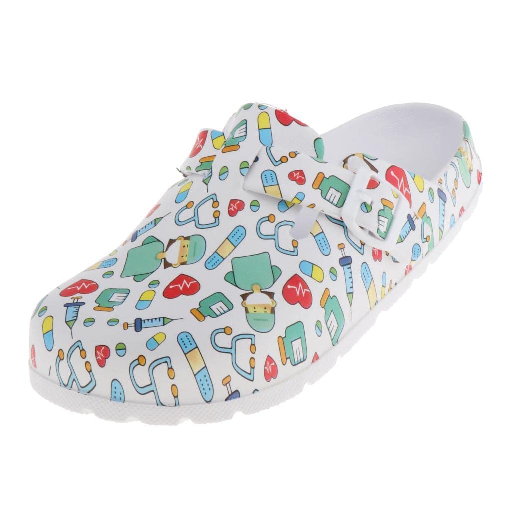 MERISHOPP Womens Print Nursing Shoes Work Shoes Soft Insole Beach Clogs Slippers 40 41-picture-13