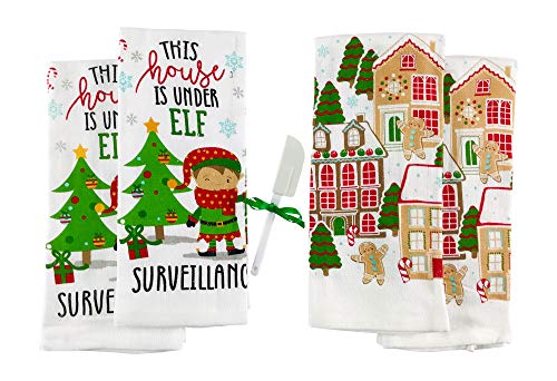 Christmas Cheer Kitchen Dish Towels: Two Gingerbread House Towels And Two Elf Surveillance Towels #TOP21